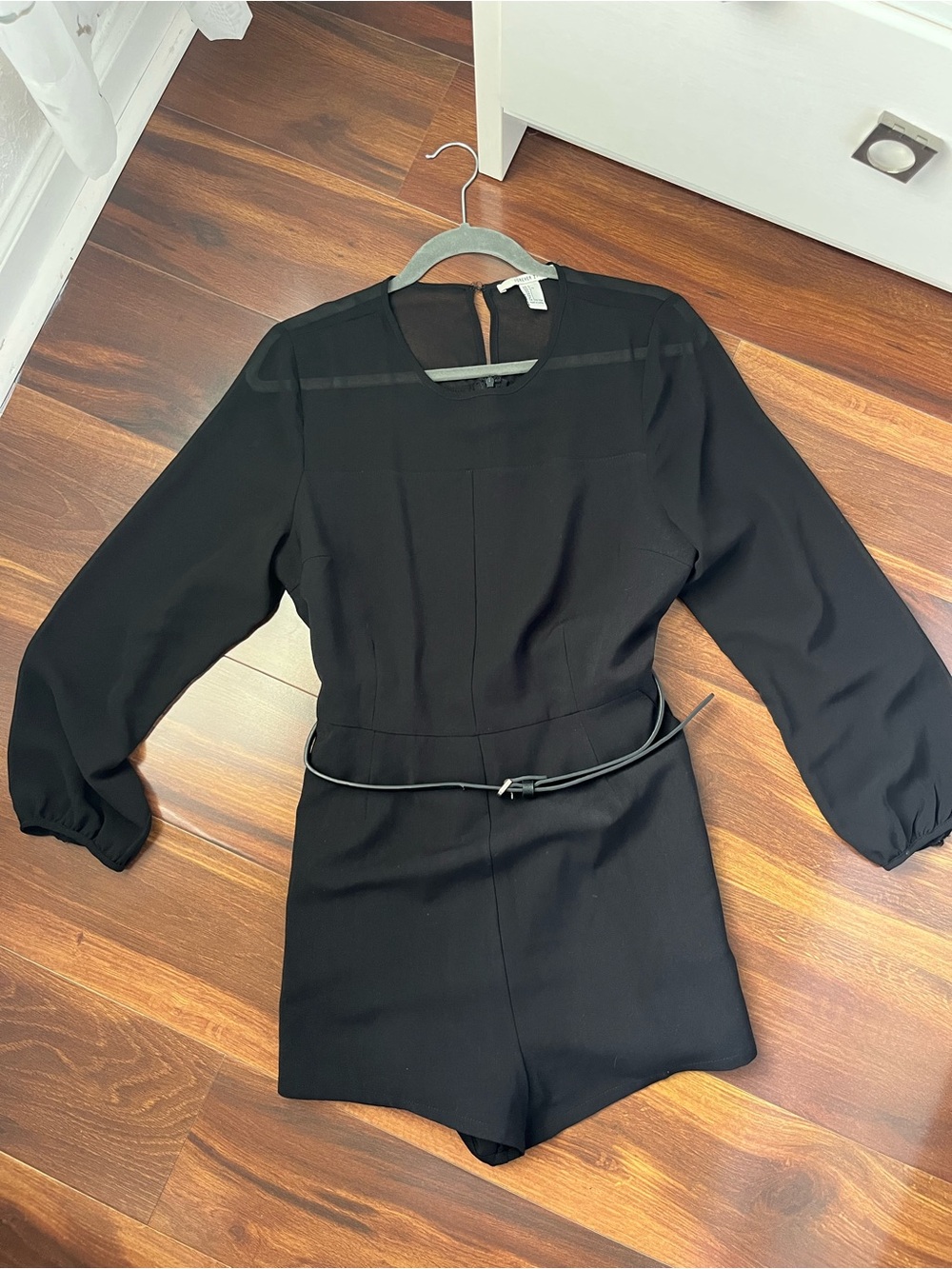 Forever 21 Black Long Sleeve Romper with Waist Tie